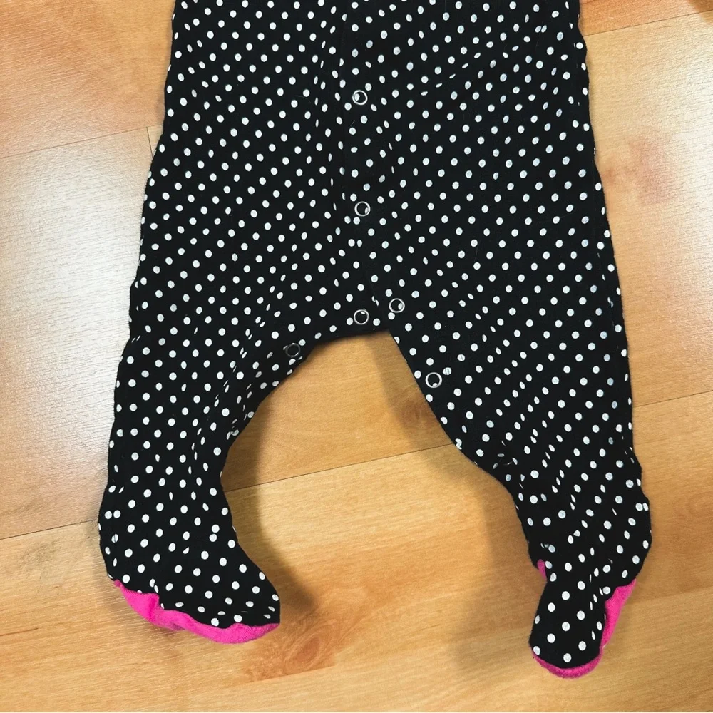 Nike Black & Pink Polka Dot Snap Closure Cotton Footie Pajamas Size 6M